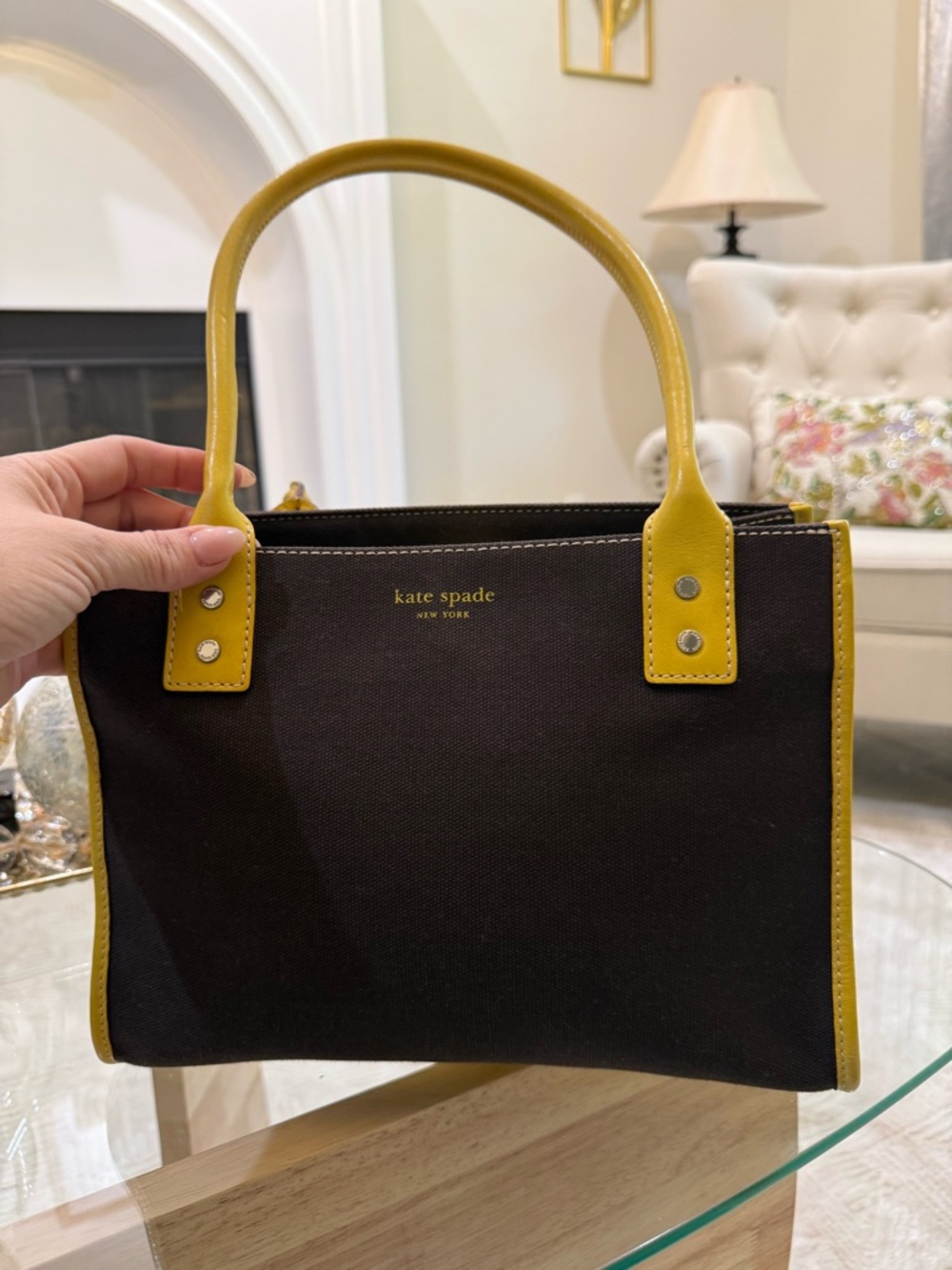 kate spade Brown Tote with Yellow Handles and Trim - Picture 4 of 10